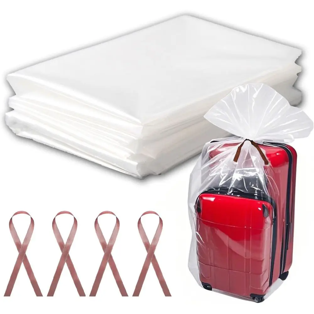 

10 Large Clear Plastic Storage Bags, 40 x 60, Moisture-Proof, Extra Large for Suitcases, Furniture (Includes 10 Ribbons)