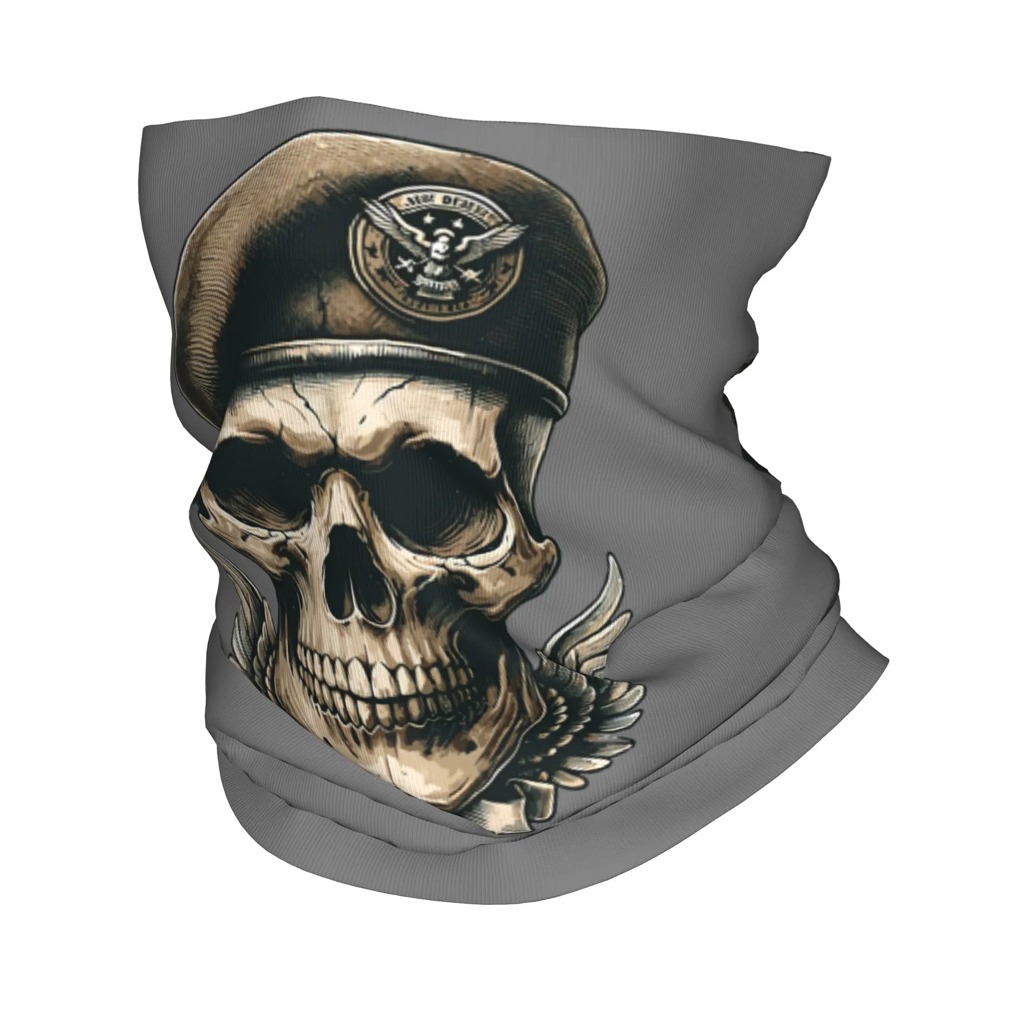 Halloween Skull With Military Beret And Wings Bandana Neck Gaiter for Ski Cycling Wrap Scarf  Balaclava Warmer Face Scarf Cover