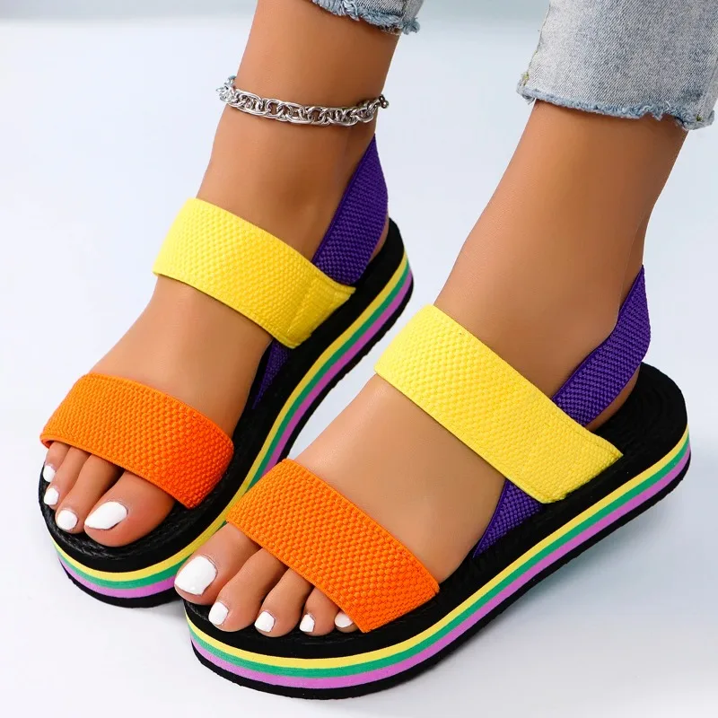 Women\'s fashion trend multi-color bottom matching color belt non-slip wear comfortable soft soled sandals