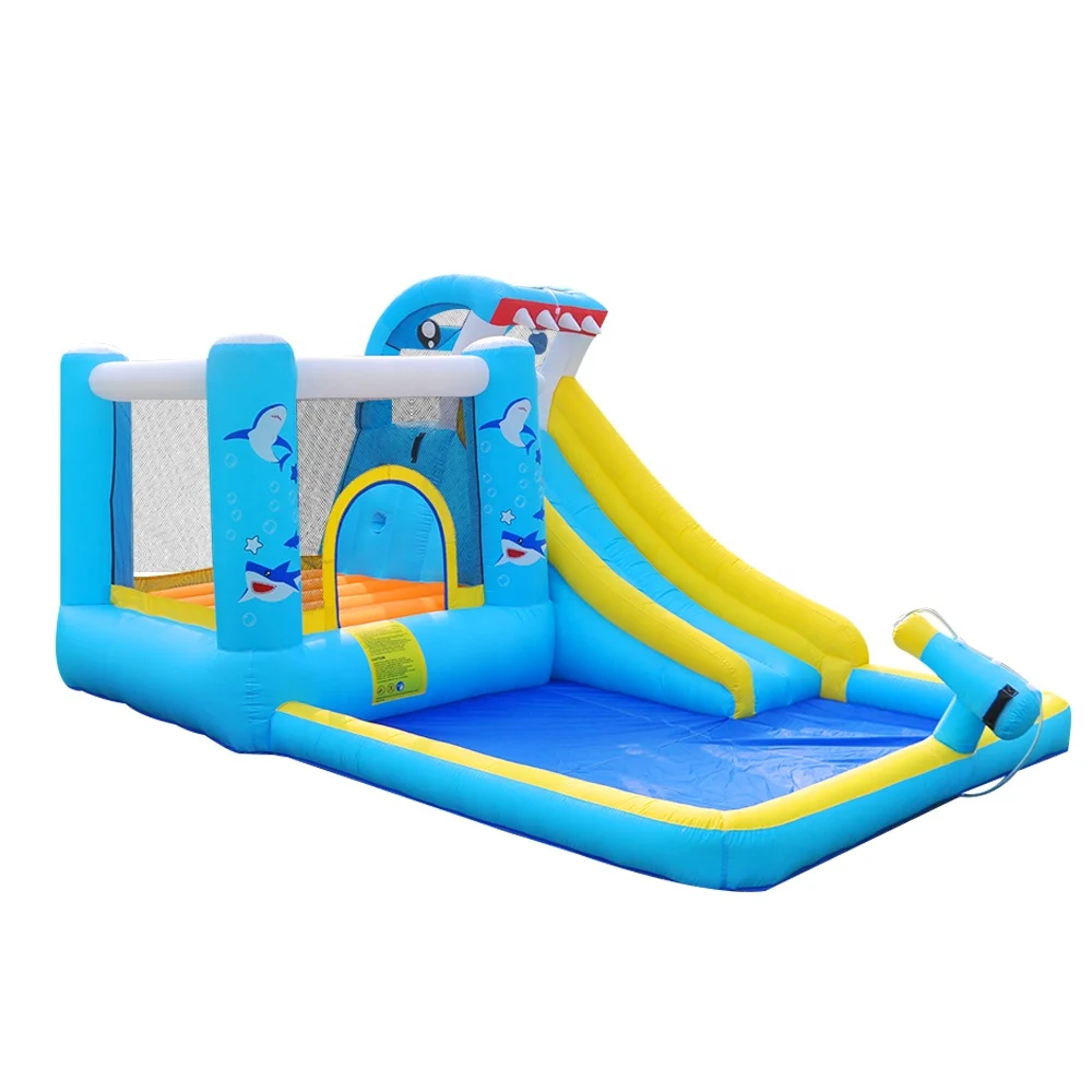 PVC Oxford cloth inflatable playground park slide children's outdoor inflatable equipment shark water slide jumping bed