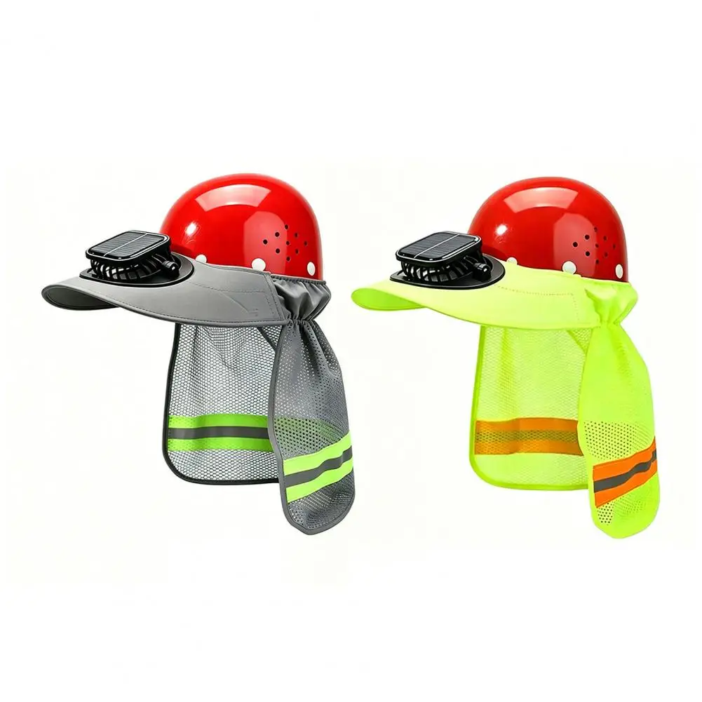 Fade Resistant Work Hat with Solar Fan, Reflective Sun Shield Visor with High Visibility for Construction Helmet