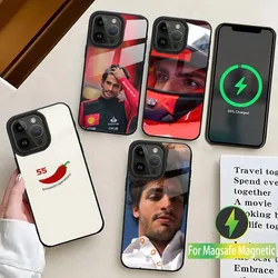 F1 55 C-Carlos S-Sainz 칠리 전화 케이스 iPhone 16,15,14,13,12,11,Plus,Pro,Max Mini Magsafe 자기 무선 충전