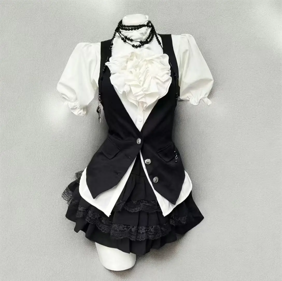 

Japan Sweet College Shirt Vest Vest Short Skirt High Waist Three Piece Cake Summer 2026 Suit New Style