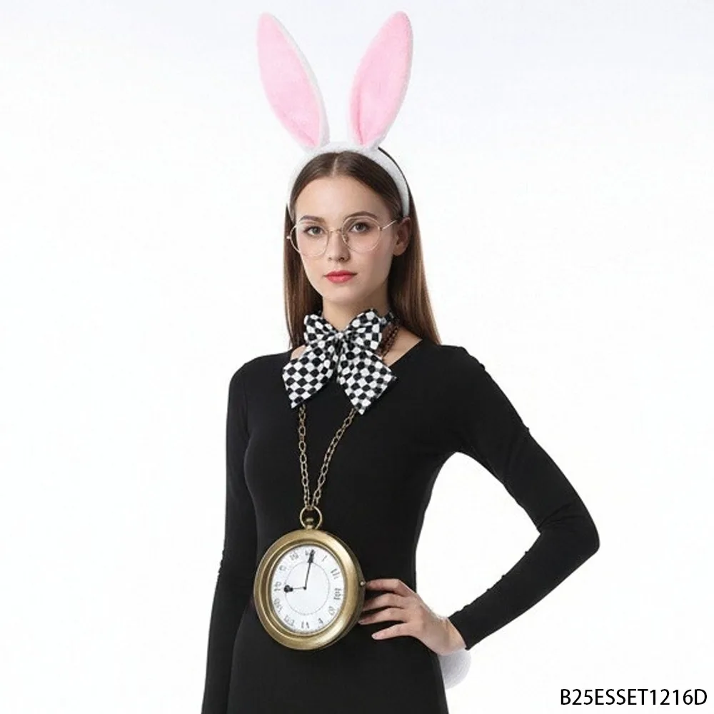 PESENAR This is the Easter bunny five piece set, including headband, pocket watch, tie, glasses, and furry ball tail.