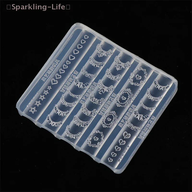 3D Lace Trim Nail Art Silicone Mold French Skirt Star Heart Pattern Stencils Templates Diy Carving Tools Manicure Accessories