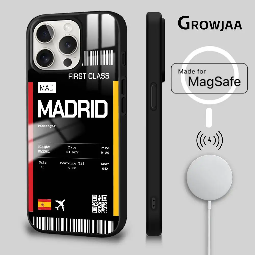 

Spain Plane Travel Ticket Phone Case Magnetic For iPhone 16 15 14 13 12 11 Pro Max Plus Mini Magsafe Wireless Charging Cover