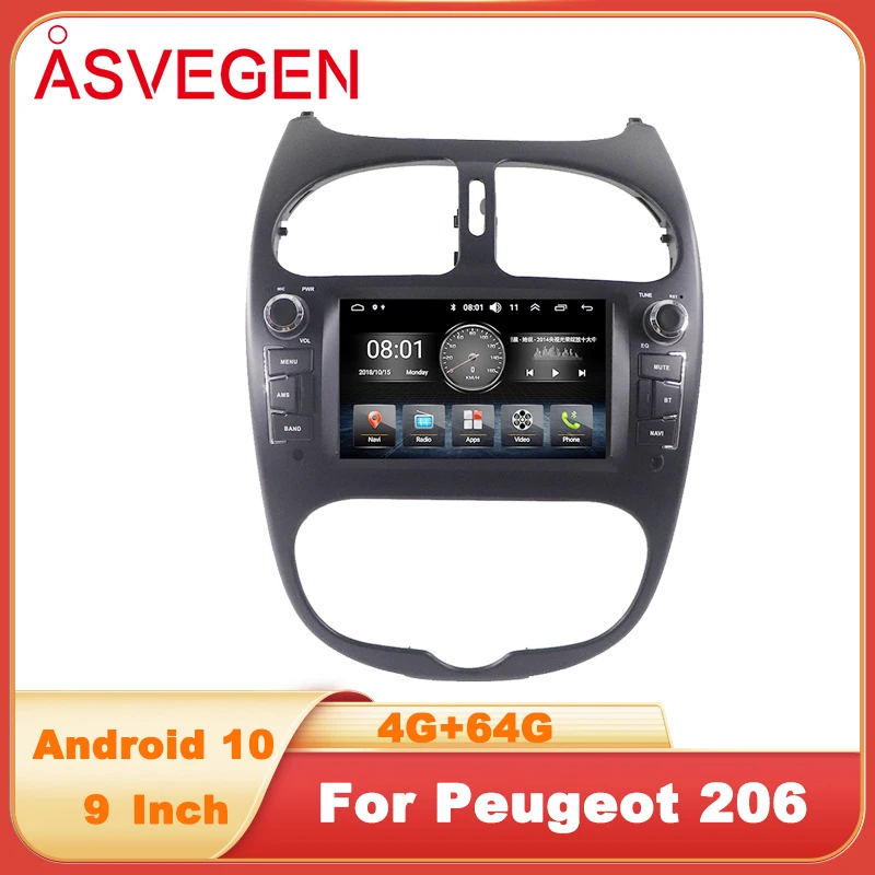 

Автомобильный мультимедийный плеер Android 10 для Peugeot 206, GPS-навигация, головное устройство BT с Авторадио, стерео