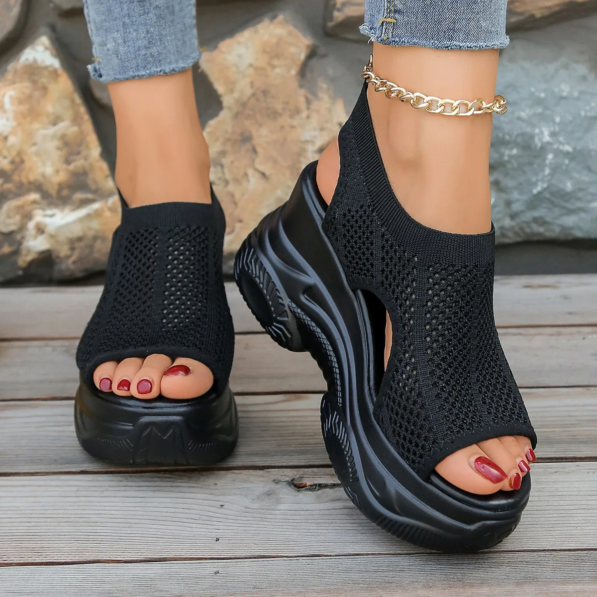 2026 Summer New Platform Rubber Open-Toe High Heels image 5