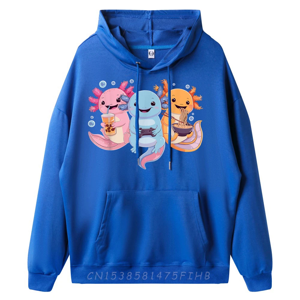 Axolotl Boba Tea Bubble Tea Axolotl Gaming Ramen Axolotl Men's Oversize Long Sleeve Anime Sweatshirts Gift