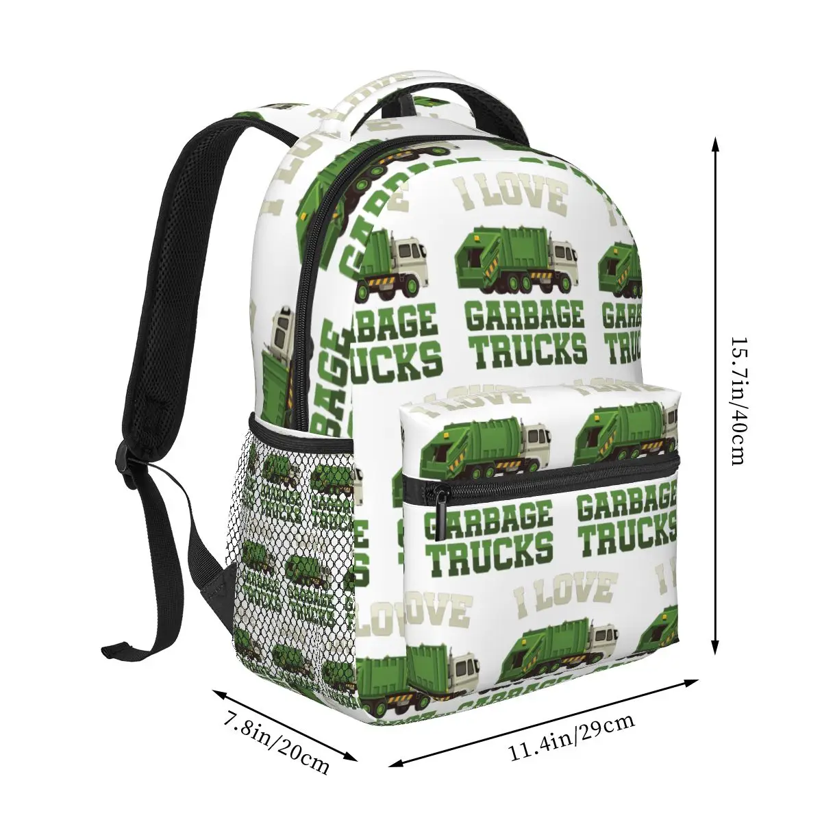 I Love Garbage Trucks Backpacks Boys Girls Bookbag Students School Bags Cartoon Laptop Rucksack Shoulder Bag Large Capacity