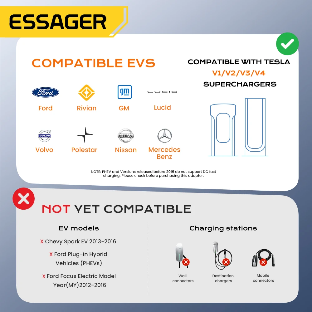 볼보 포드용 자동 잠금 기능이 있는 Essager NACS-CCS1 어댑터 고속 충전 - 테슬라 슈퍼차저 V1-V4 DC 충전 어댑터 썸네일 6