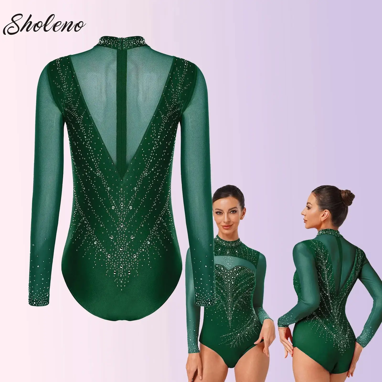 

Gymnastics Ballet Jersey for Women Adults Figure Skating Dance Performance Costume Glittery Rhinestones Competition Bodysuit