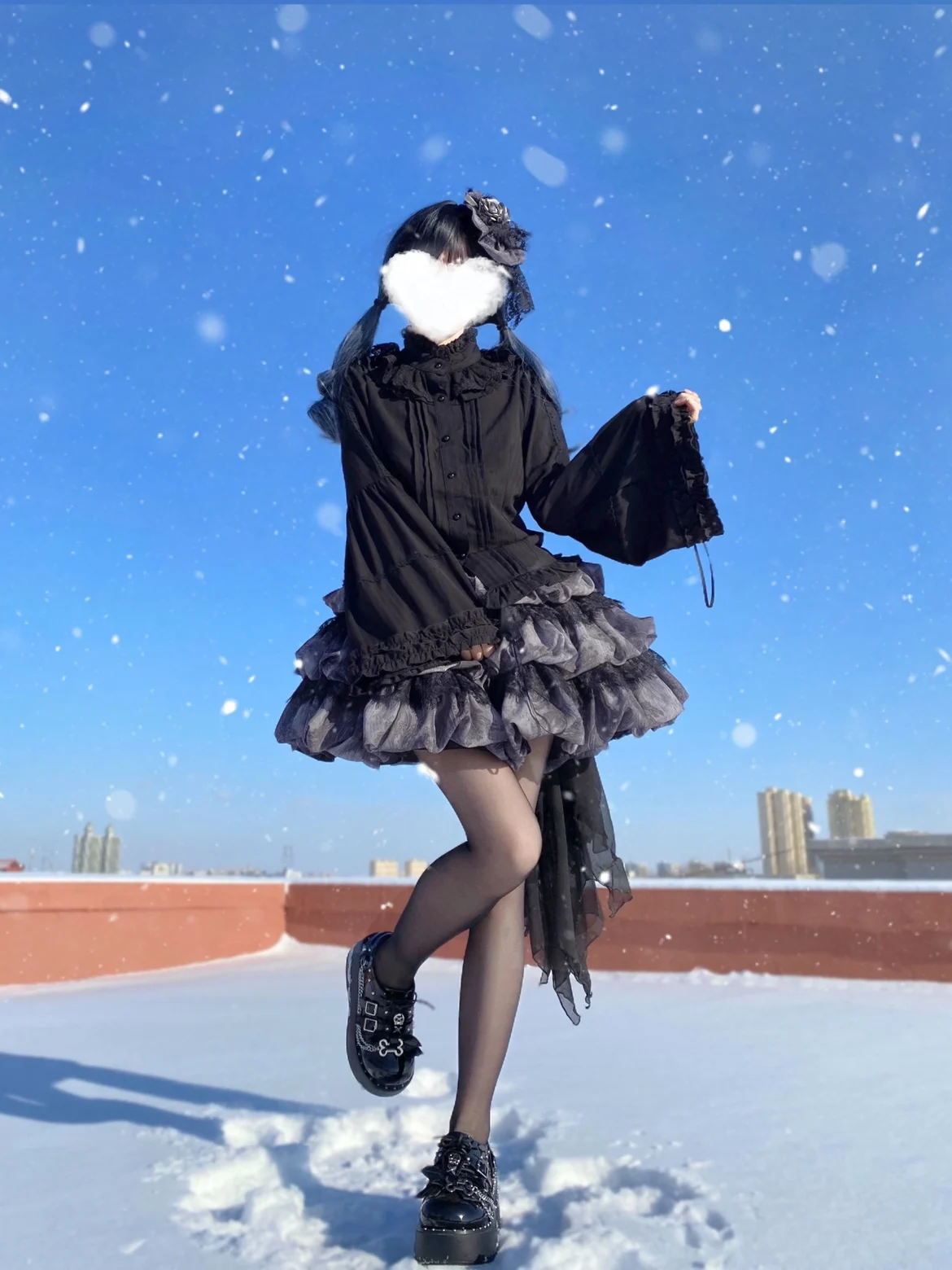 SOIOMES Original Lolita Dress with Stand Up Collar and Long Sleeved Shirt Paired with A Gothic Punk Style Song Jacket for Women