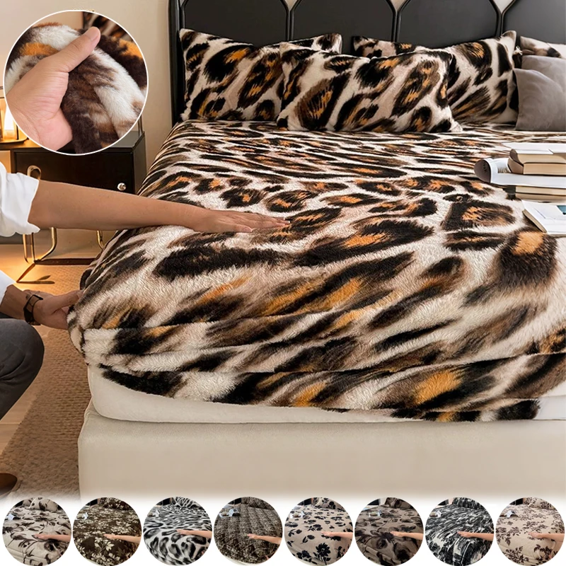 

Thickened Rabbit Plush Fitted Sheet Super Soft Warm Mattress Cover 360 Degrees Wrap Elastic Bed Protector for Bedroom Простынь