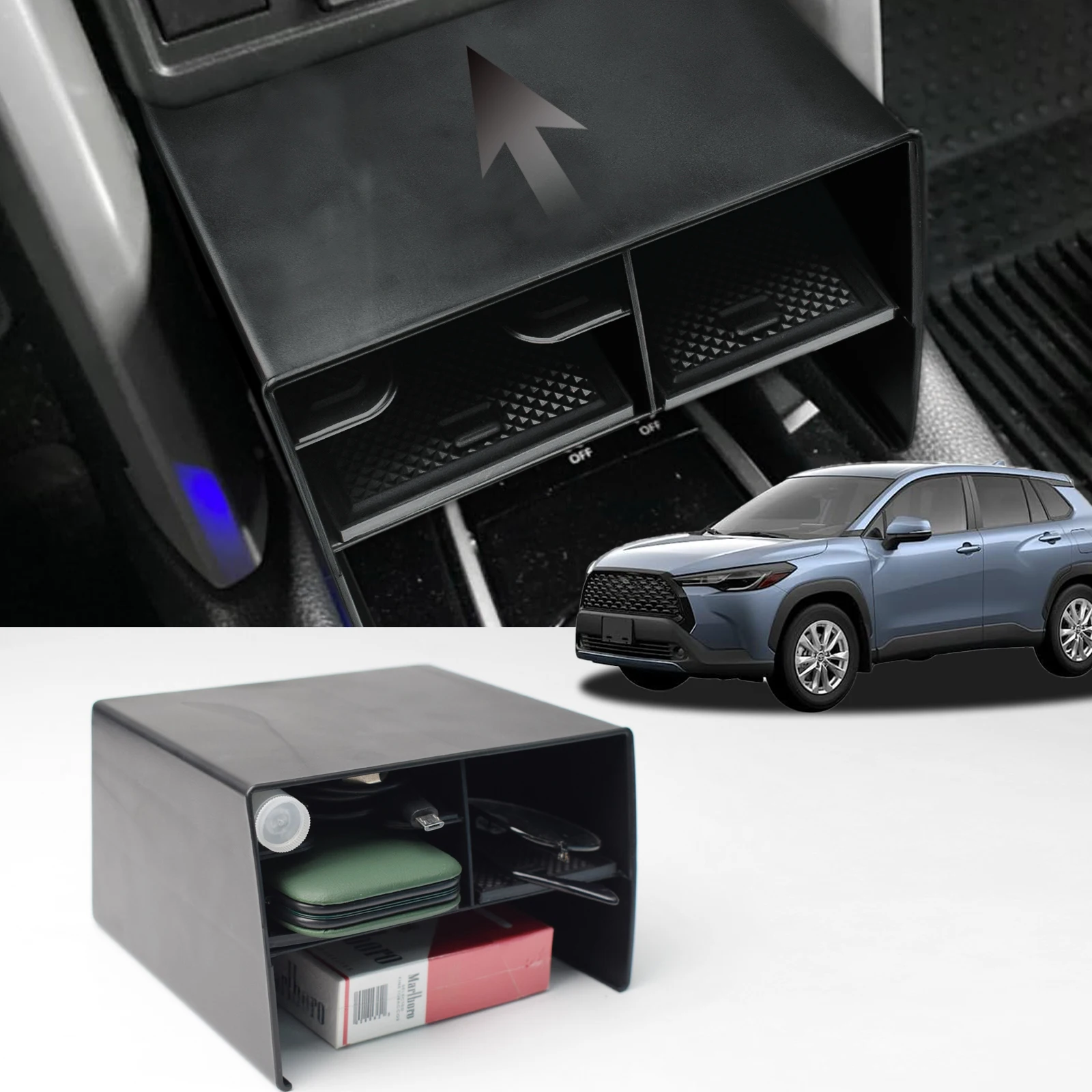 

Center Console Organizer for Toyota Corolla Cross Without Wireless Charging 2022-2025 Armrest Box Middle Console Accessories