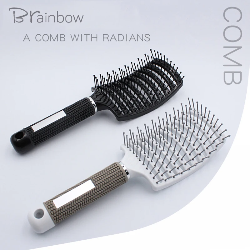 

Brainbow 1pc Hair Brush Bristle Nylon Hair Combs Detangling Women Curly Scalp Massage Comb for Salon Hairdressing Styling Tools