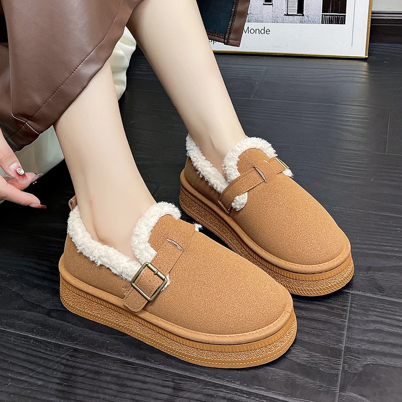 Winter New Women's Solid Color Round Toe Thick Bottom Non-slip Comfortable Plush Warm Snow Boots Women's Classic Slip-on Boots