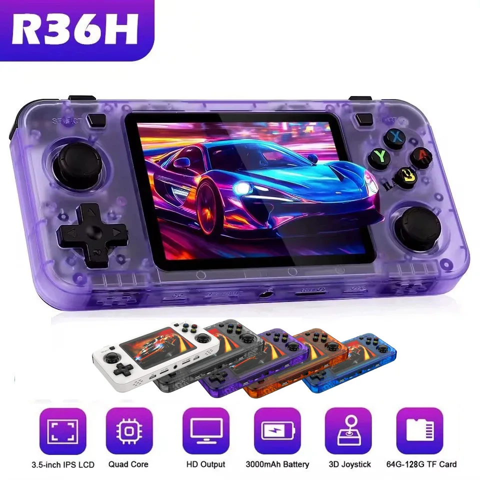 Retro handheld game console with a built-in 3000mAh battery, multiple emulators, dual 3D joysticks, and classic nostalgic games.