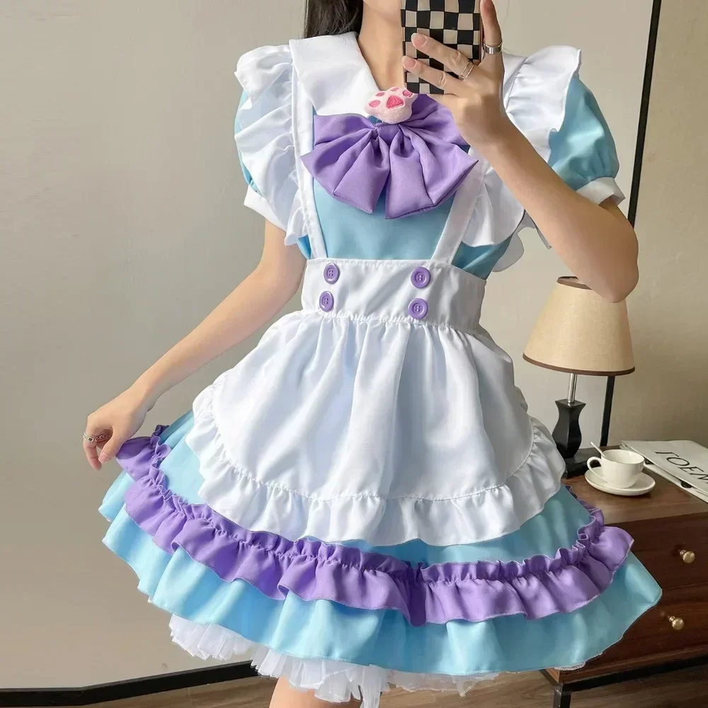 S-5XL Maid Outfit Super Cute Big Bow Lolita Dress Women's Clothing Boss Pink Blue Cute Skirt Popular and Fashionable 2025