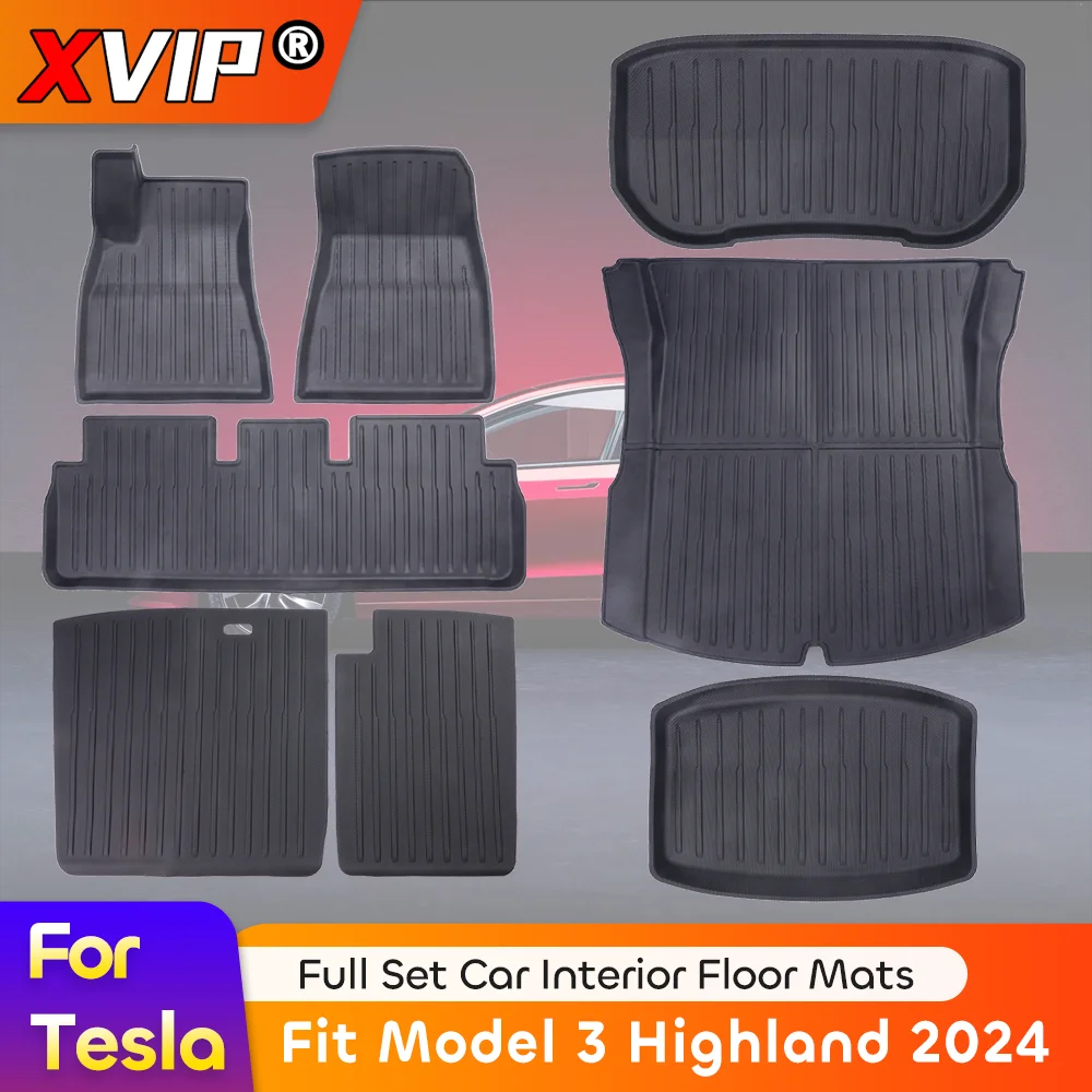 

XVIP TPE Full Set Floor Mat For Tesla Model3 Highland 2024 Frunk Rear Trunk Bottom Mat Foot Pad Seat Back Cover Waterproof Liner