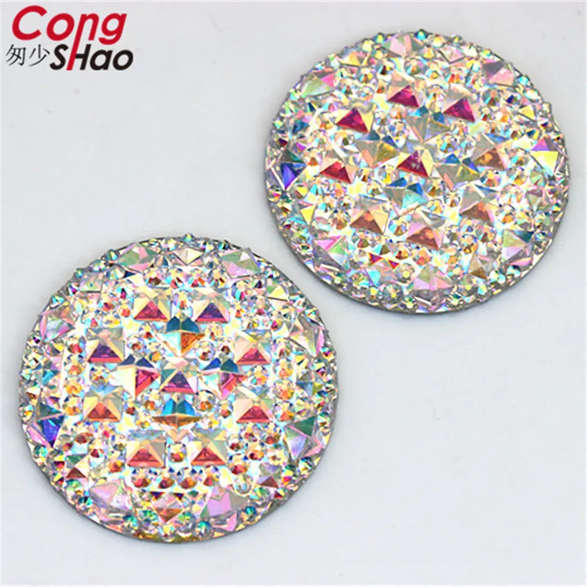 Superior Quality 35mm Super large Round Stones And Crystals AB Flat back Resin Rhinestone Wedding Dress Decorations Beads ZZ242