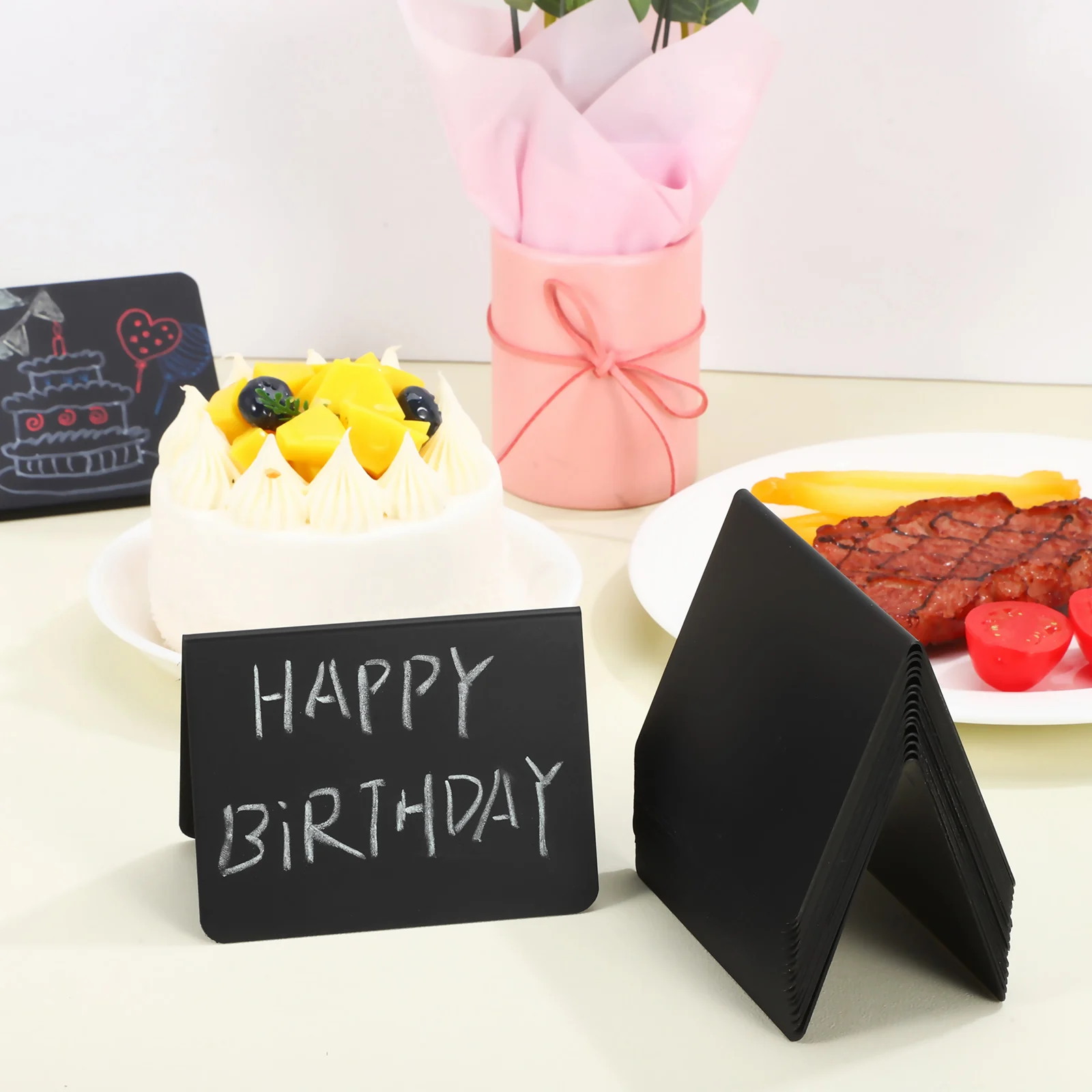 40 Pcs 레스토랑 장식 뷔페 간판 메모 사진 디스플레이 야외 음식 표지판 블랙 Pvc 정원 칠판 저녁 파티