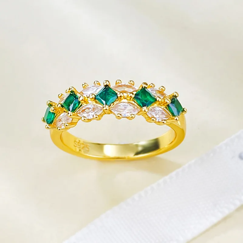 925 Silver Fashion Colorful Treasure Emerald Ring Daily Replacement Grand Style Setting Ring Wholesale