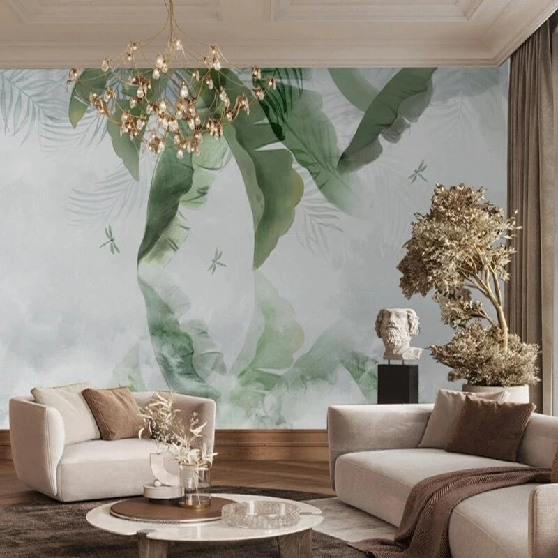 

Simple and light luxury modern green leaf light color background decoration picture TV luxury home decoration background wall