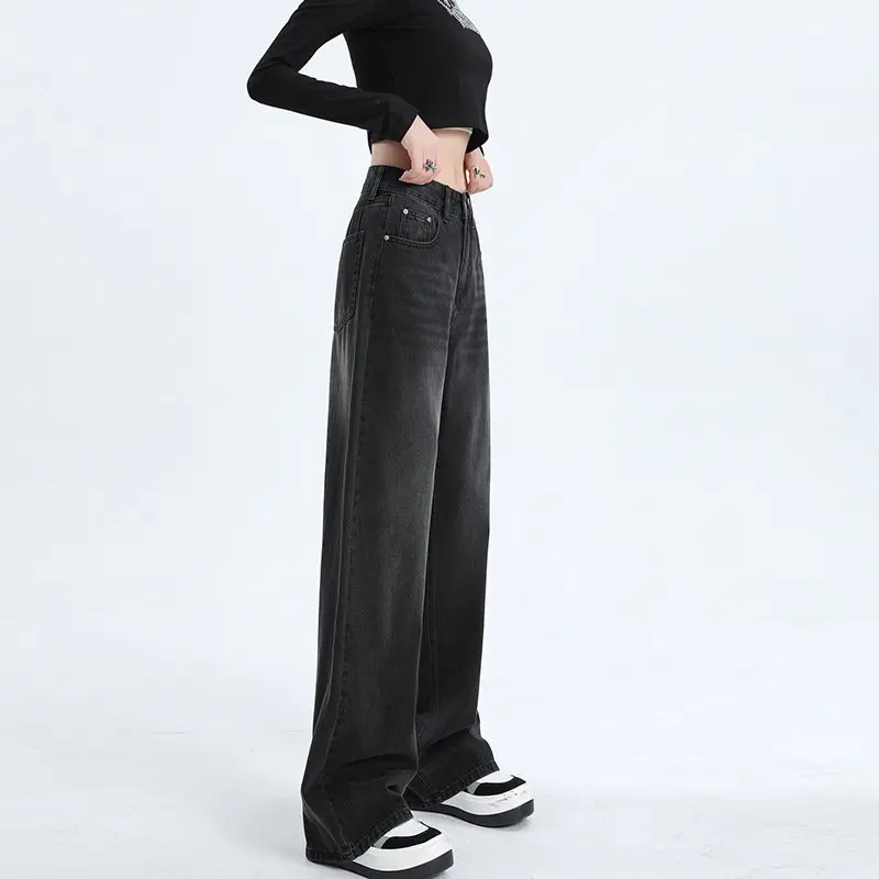 Fce اصطف واسعة الساق الجينز المرأة رقيقة Fce عالية الخصر مستقيم قطع الكورية Sle فضفاضة تناسب الدنيم السراويل موسم الشتاء #1