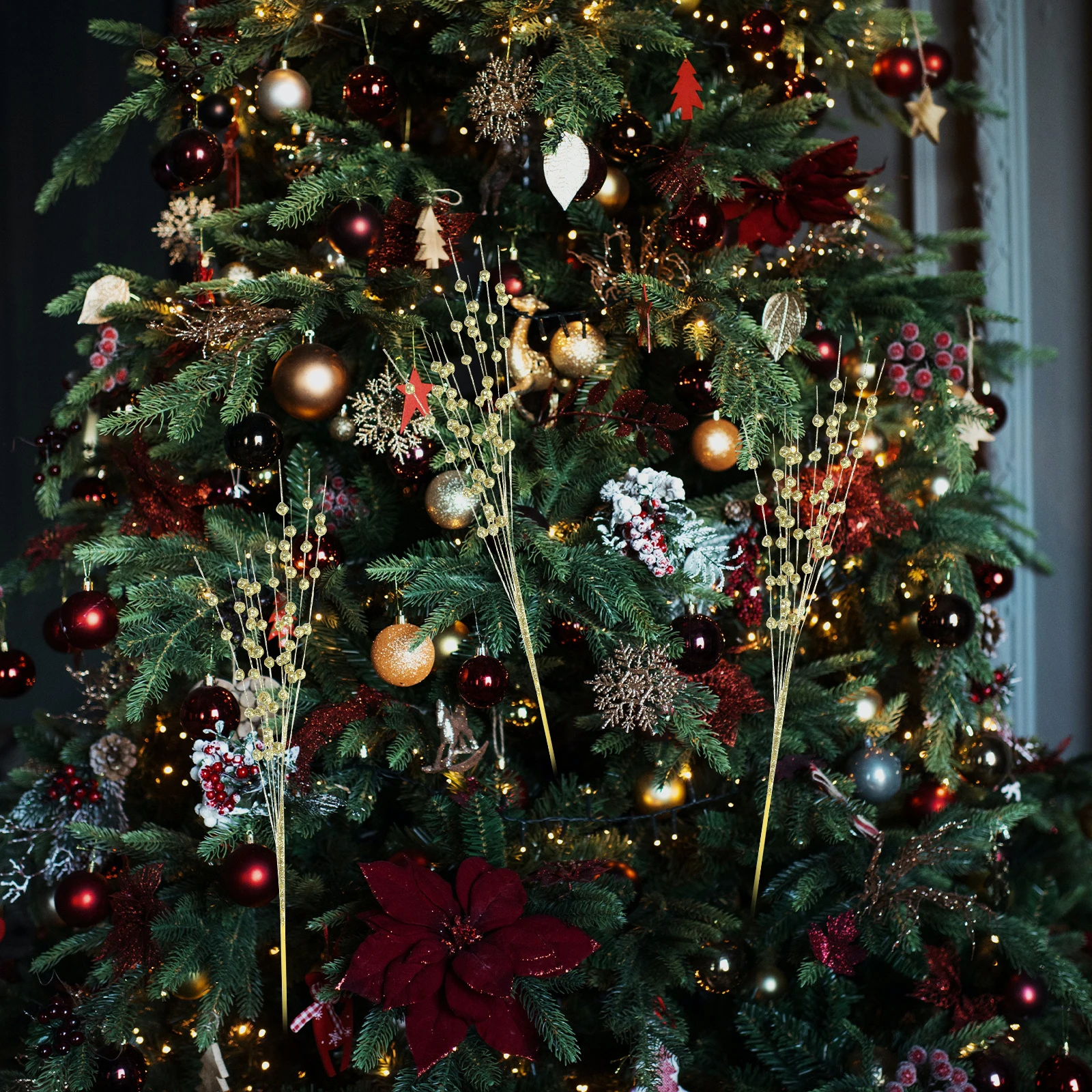 

5 Pcs Christmas Fruit Cuttings Fake Berries Branches Glitter Berry Stems Twig Decorations Artificial Picks Pe