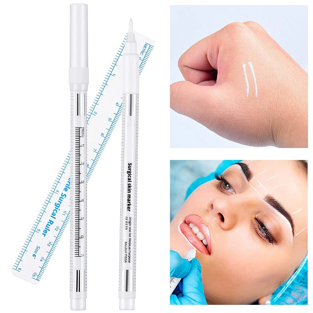 Marcador quirúrgico de piel para cejas, Pluma de tatuaje con Regla de medición, lápiz para cejas, Microblading, accesorios de maquillaje permanente,