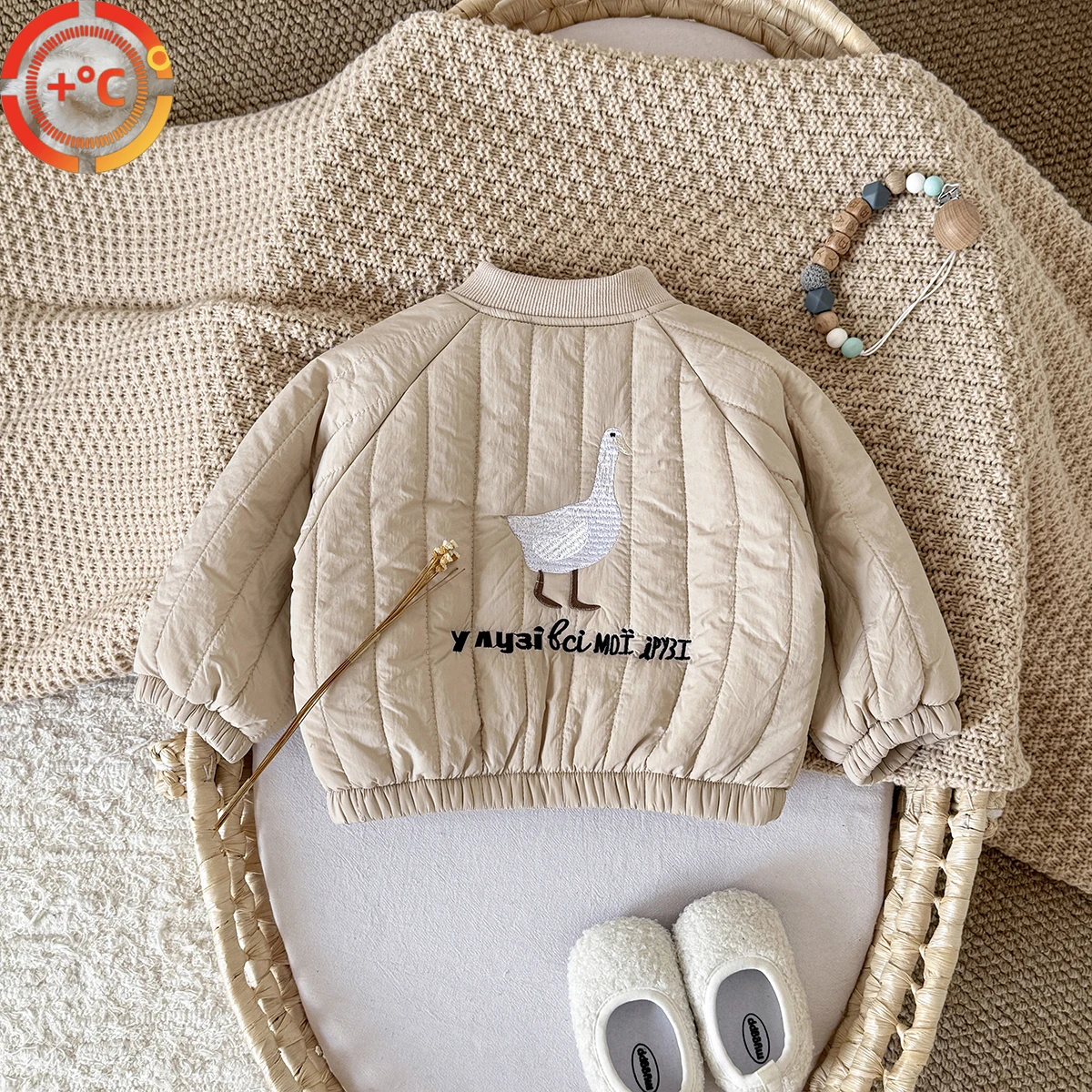 

Toddler Baby Boy Girl Jackets Autumn Winter Long Sleeve Goose Embroidery Cotton Coats Outerwear Children Clothing