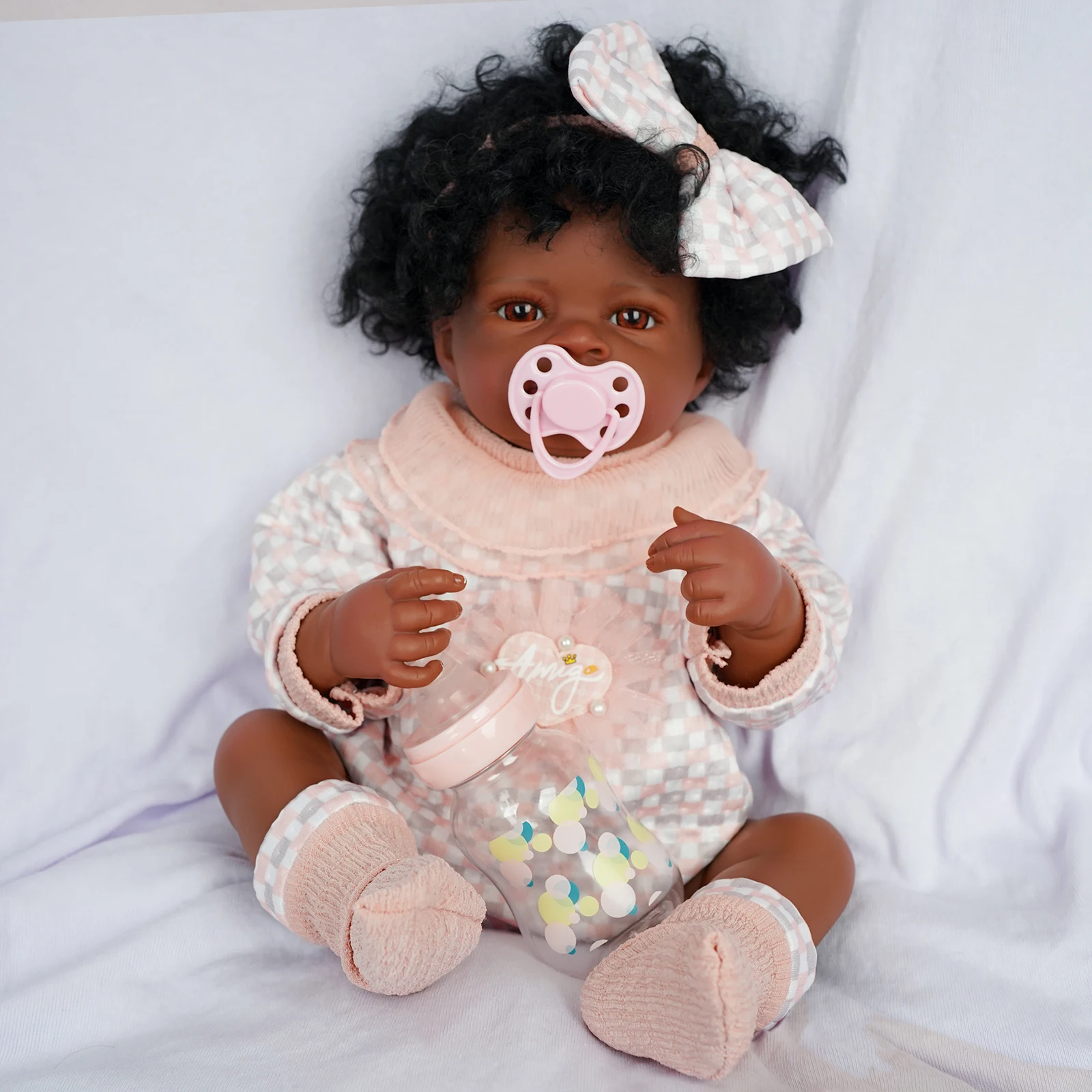 

20 Inch Baby Vinyl Body Curls Realistic-Newborn Baby Dolls African American Real Life Baby Dolls