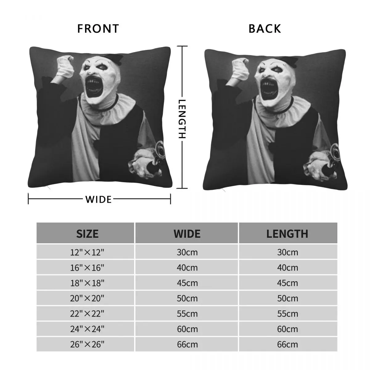 Terrifier Art The Clown Horror Square Pillowcase Polyester Linen Velvet Pattern Zip Decor Sofa Seater Cushion Case Wholesale