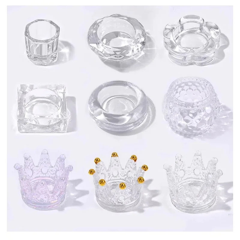 1PC High Transparency Octagonal Crystal Glass Nail Cup Colorful Iridescent Dappen Dish Acrylic Holder for Nail Art Tools