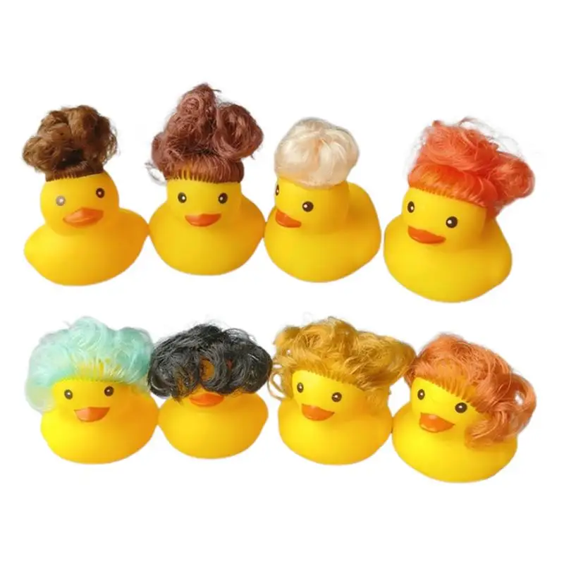 Patos de borracha squeaky para bebê, brinquedos de banho, pequeno pato amarelo com cabelo, pato flutuante, jogo de água, brinquedos de chuveiro, presentes bonitos para crianças, 4PCs