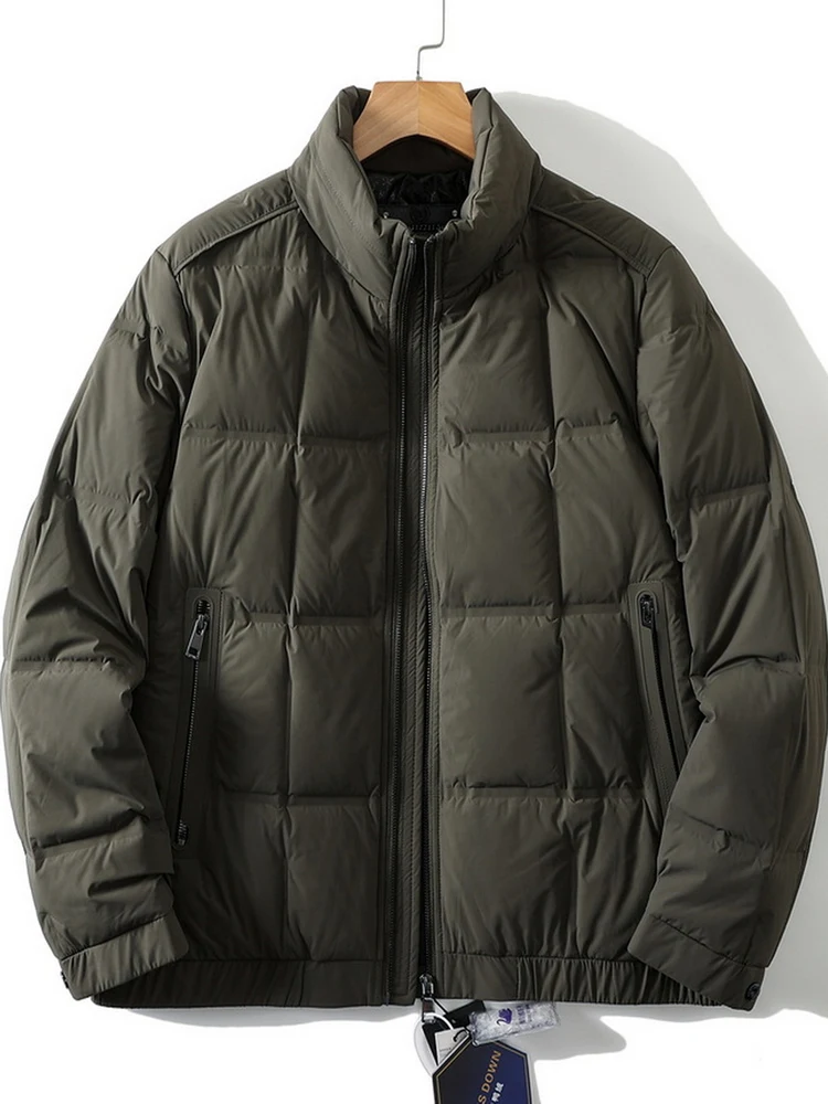 

Мужская повседневная теплая ветрозащитная куртка из белого пуха с длинными рукавами, на молнии, однотонная, для активного отдыха