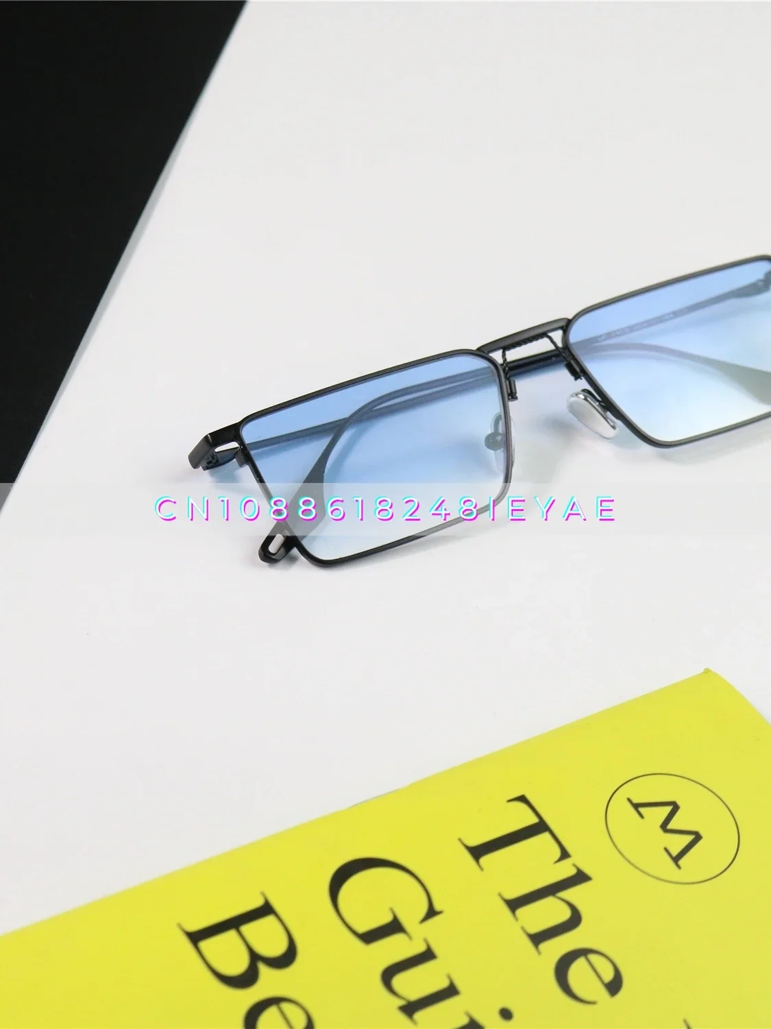 Punk Narrow Frame Gradual Change Color Sunglasses Couple Rectangular Metal Flat Glasses Contrasting Color Myopia Sunglasses