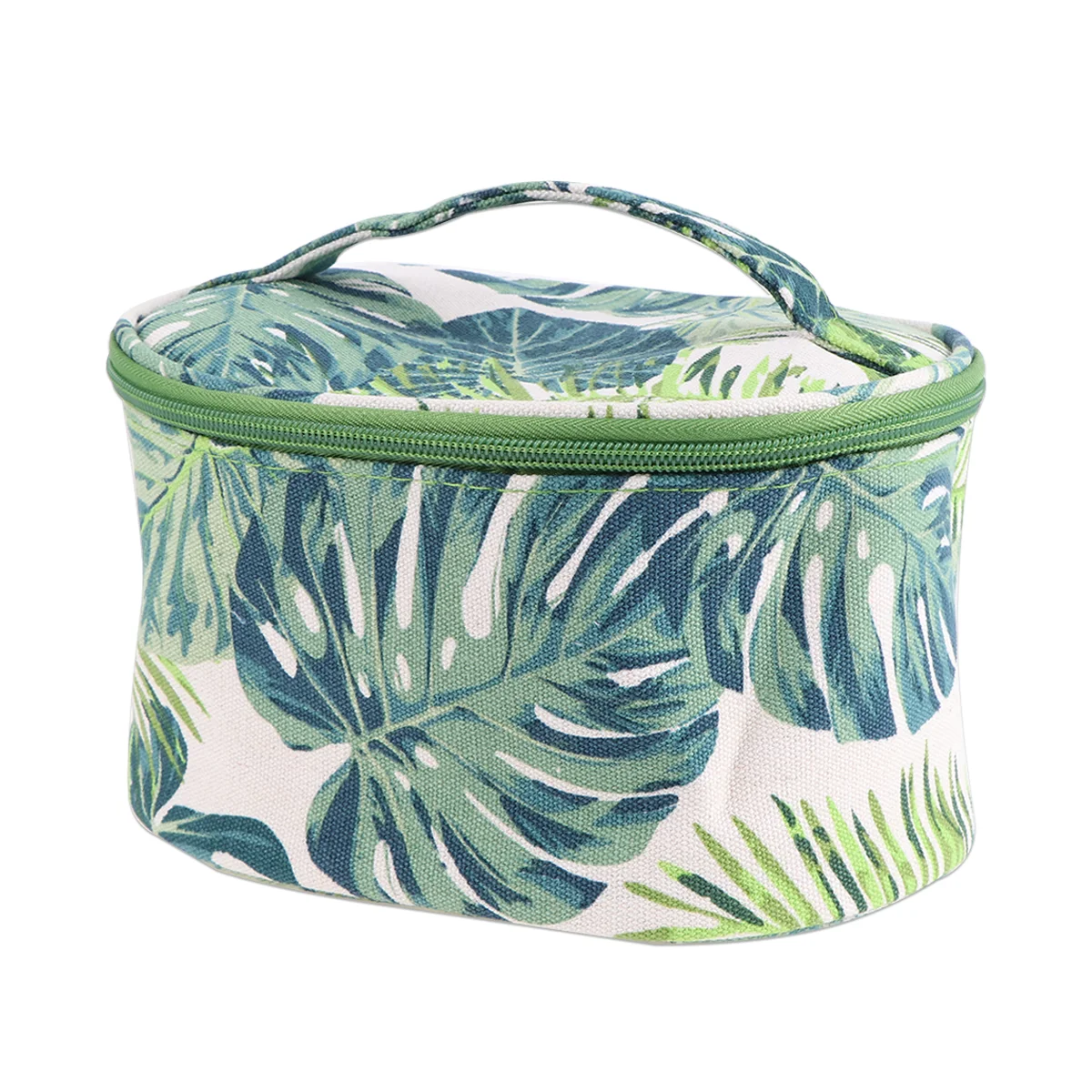 Oval Shape Makeup Bags Portable Canvas Storage Bag Multifunctional Travel Purse Tropical Monstera Printing Pouch Toilet