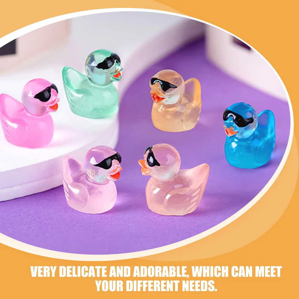 

60pcs Night Glow Sunglasses Duck Statues Mini Resin Figurines for Garden Landscape Decoration Tiny Animal Collectibles