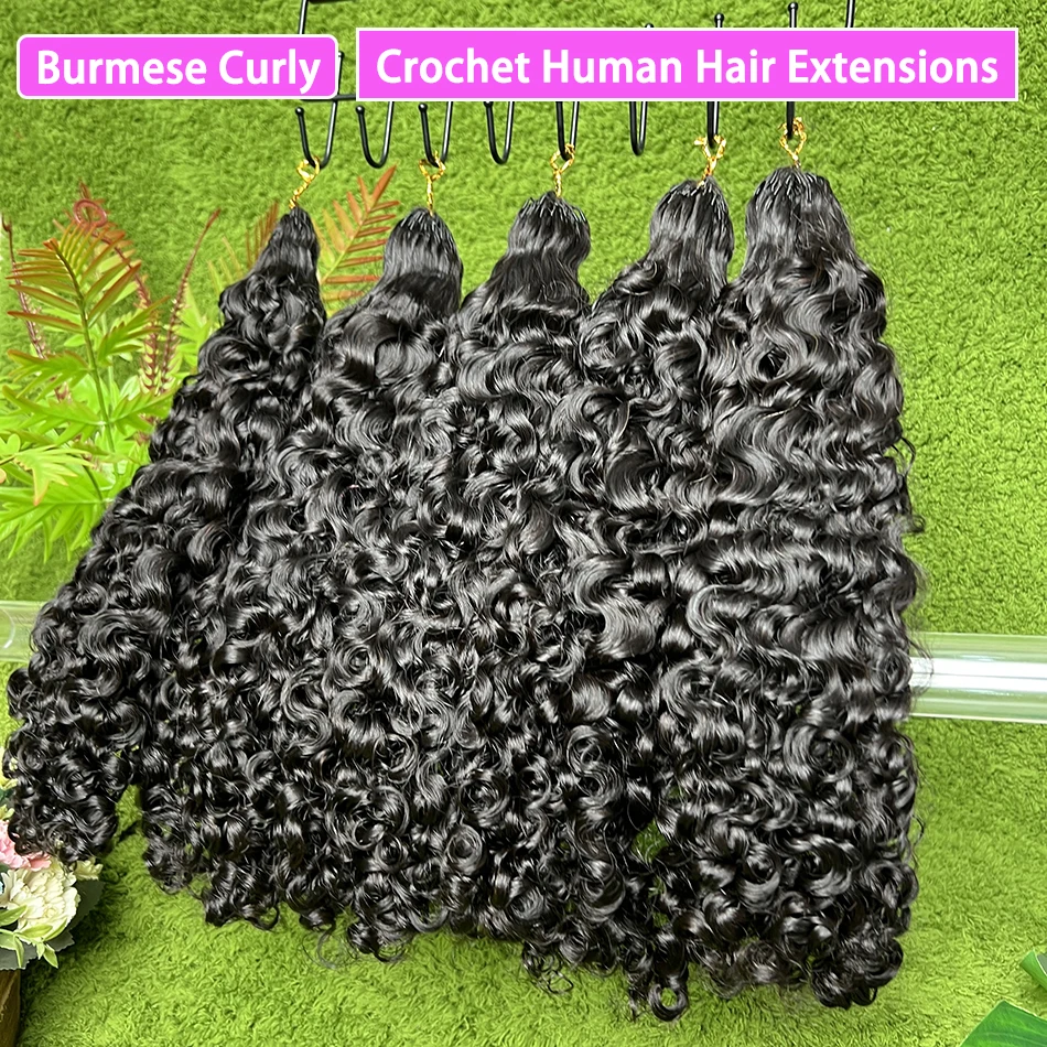 

Бирманские кудрявые волосы для плетения крючком, 100 г/упаковка, предварительно разделенные, невидимые, без узлов, кудрявые косы, волосы для плетения крючком из натуральных человеческих волос
