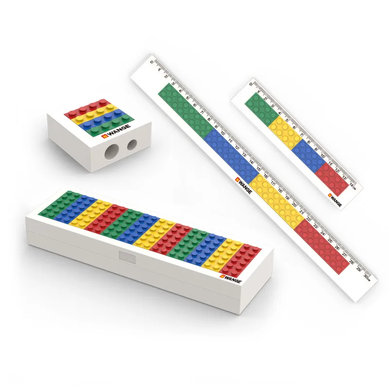 

Creative Stationery Series Long Ruler Short Ruler Pencil Box Sharpener Building Blocks Bricks Toys Christmas Gifts