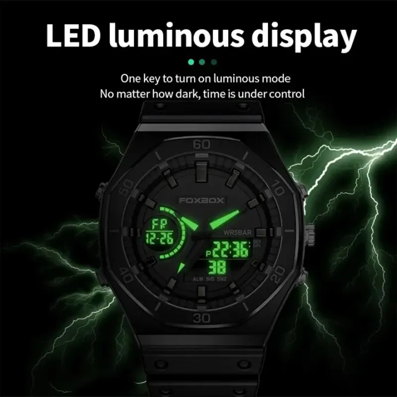 New Dual Display Watches For Men Casual Sports Chronograph Quartz Big Dial Wrist Watch Silicone Waterproof Digital Clock