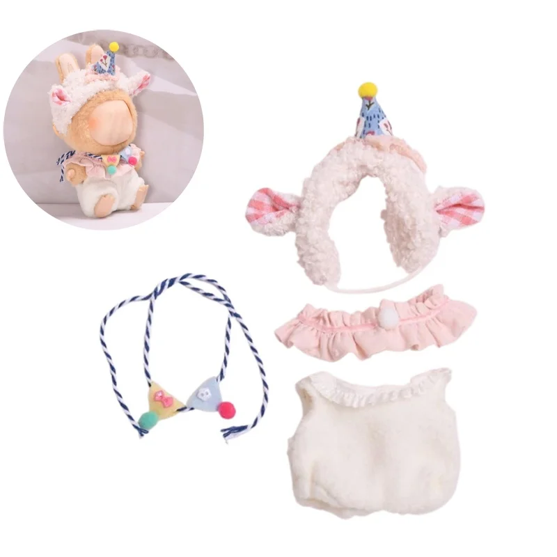 1 conjunto de 17cm mini roupas de boneca de pelúcia acessórios para roupas labubu tempo para resfriar roupas de boneca