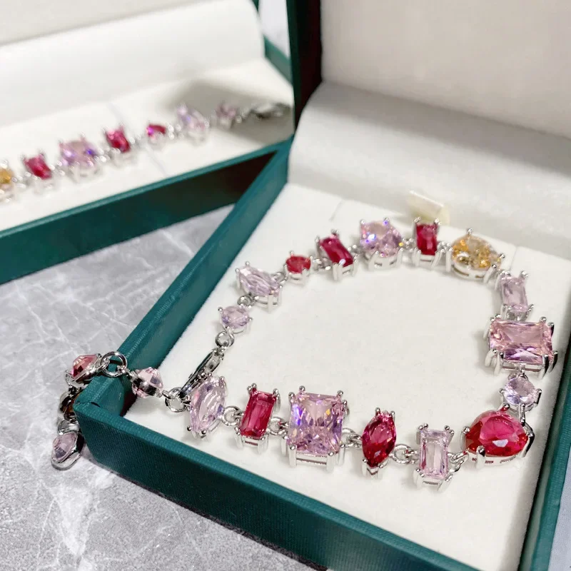 

MDLFES Moiss1n Diamond Style Barbie pink diamonds sweet style pink crystal candy bracelets for women