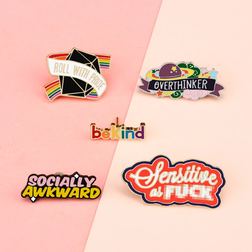 Fashion ROLL WITH PRIDE LGBT Ribbon Brooch Personality BE KIND SOCIALLY AWKWARD Slogan Enamel Pins Lapel Pin Badges Jewelry Gift