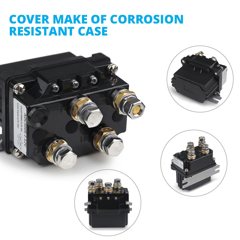 Wciągarka przekaźnik elektromagnetyczny 12V 500A z 6 kołpakami zabezpieczającymi uniwersalna dla wciągarki ATV UTV 5500lb-12000lb (500A)