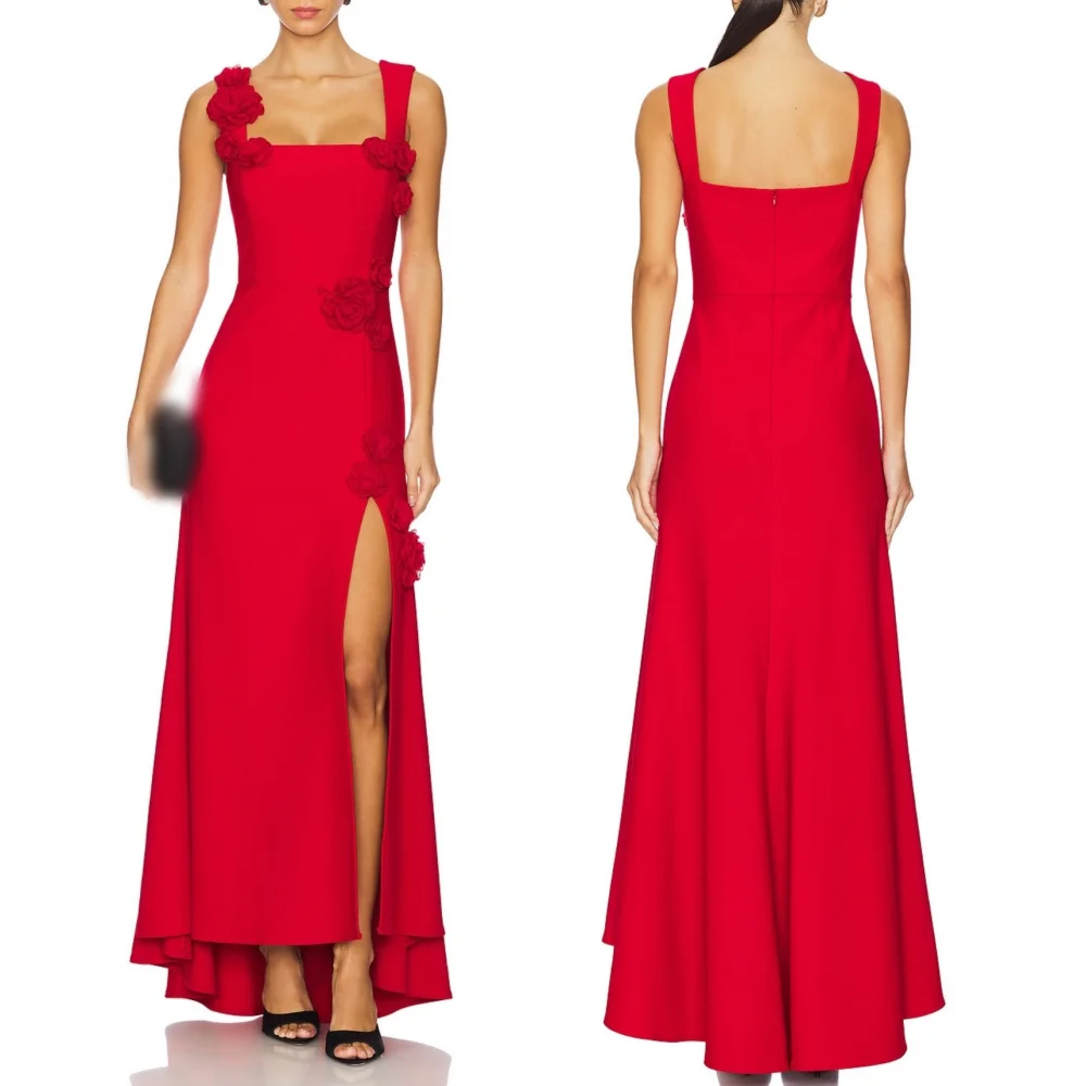 

Customized Elegant Flowers sleeveless Party Dress Applique A-line Midi Dresses Bespoke Occasion Prom Women's Evening Gowns