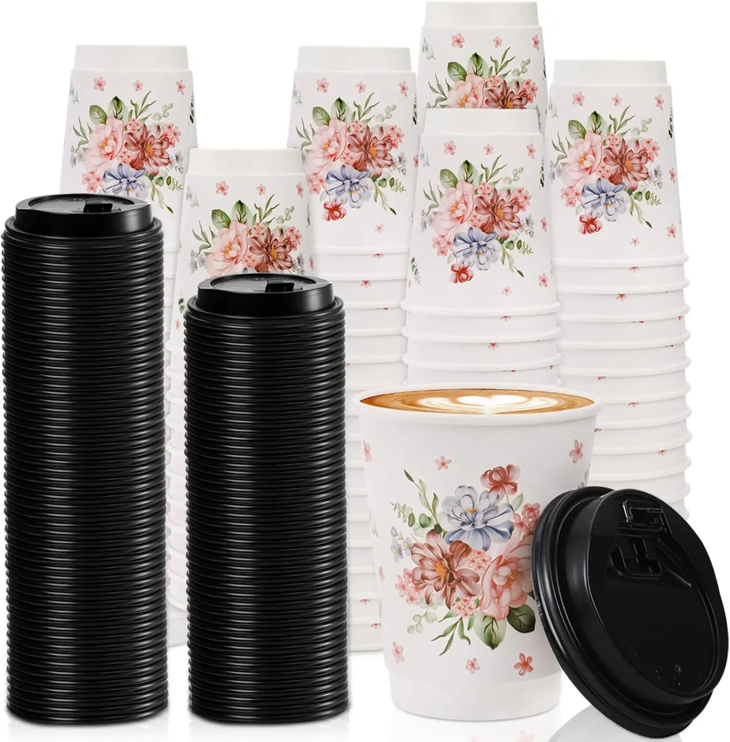 

80 Pack Disposable Coffee Cups with 100 Lids, 12 Oz To Go Coffee Cups, Durable Insulated Hot Drink Paper Cups for Office