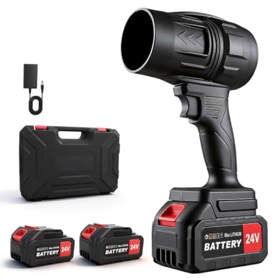 

Беспроводная воздуходувка для листьев, 400 000 об/мин, ручная, с 2 аккумуляторами 24В 2400мАч и зарядным устройством, турбо-воздушный поток 130 миль/ч, легкая